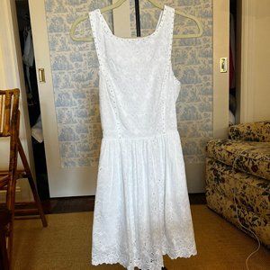 Lilly Pulitzer Sandrine Eyelet Lace Dress Pearl Trim Resort White